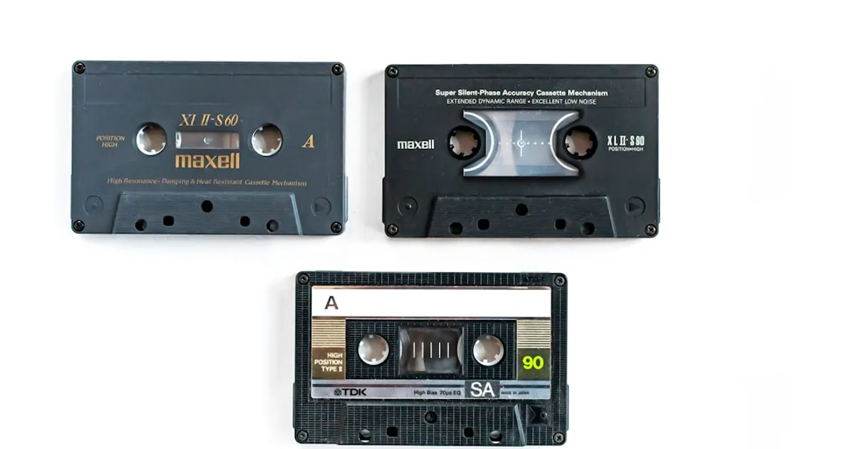Two audio cassette tapes resting side by side, labels with handwritten notes still visible