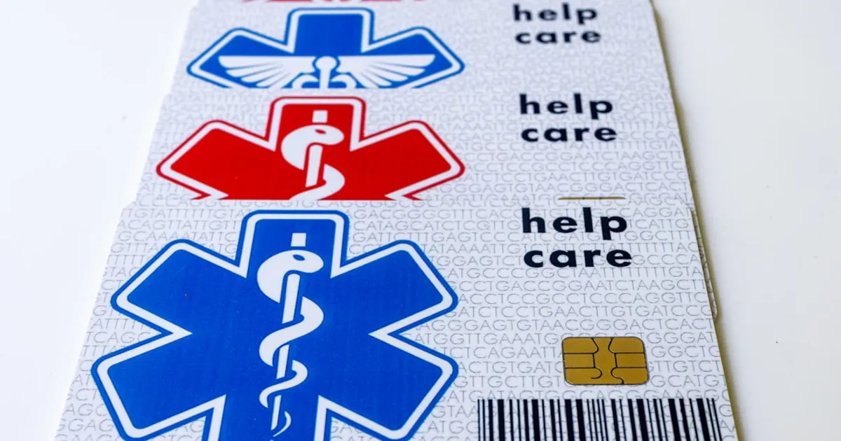 A medical ID card with medical symbols on it, representing emergency health information